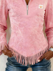 Women's Solid Color Hooded Long-Sleeved Sweatshirt with Tassels