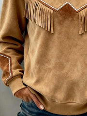 Women'S Casual Color-Blocked Tassel Pullover Sweatshirt