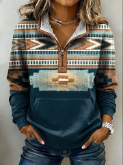 Women'S Casual Loose Color-Blocked Print Sweatshirt