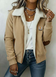 Women's Casual Color-Contrast Paneled Fleece-Lined Jacket Coat