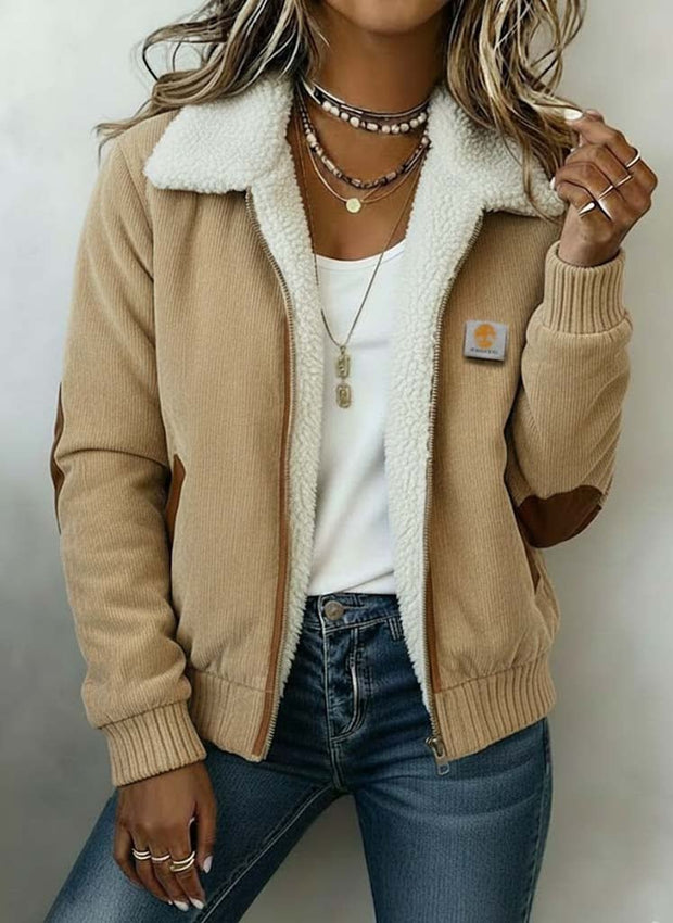 Women's Casual Color-Contrast Paneled Fleece-Lined Jacket Coat