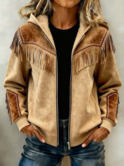 Women'S Casual Color Block Tassel Jacket