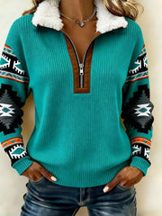 Women'S Casual Loose Color-Blocked Sweatshirt