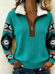 Women'S Casual Loose Color-Blocked Sweatshirt