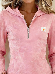 Women's Solid Color Hooded Long-Sleeved Sweatshirt with Tassels