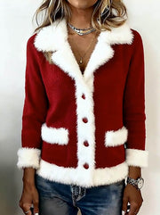 Women's Casual Christmas Patchwork Contrast Color Jacket