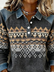 Women'S Casual Printed Patchwork Pullover Sweatshirt