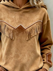 Women'S Casual Color-Blocked Tassel Pullover Sweatshirt