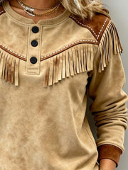 Women'S Casual Color-Blocked Tassel Pullover Sweatshirt