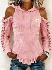 Women's Casual Off-Shoulder Long-Sleeved Hooded Sweatshirt