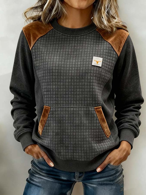 Women'S Casual Color-Blocked Pullover Sweatshirt