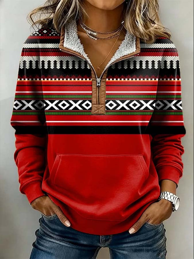 Women'S Casual Loose Color-Blocked Print Sweatshirt