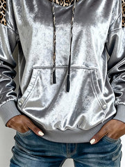 Women's Casual Hooded Leopard Print Velvet Sweatshirt