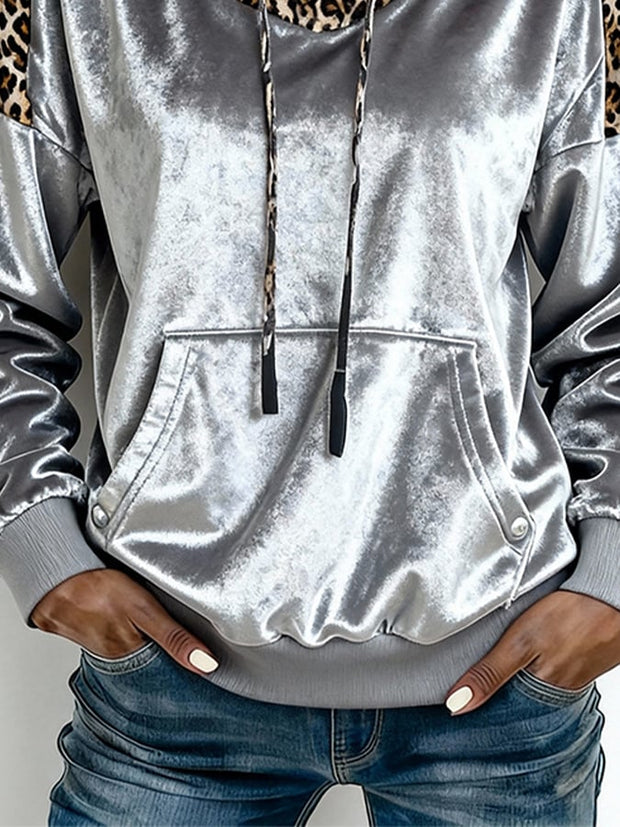 Women's Casual Hooded Leopard Print Velvet Sweatshirt