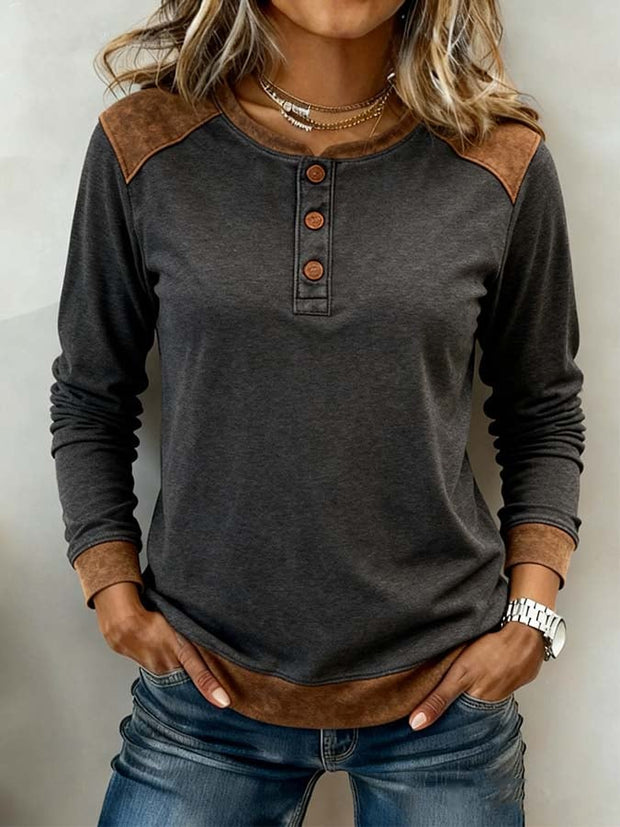 Women'S Casual Color-Blocked Pullover Top