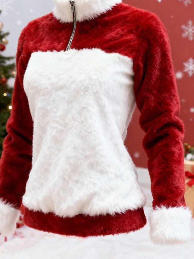 Women'S Casual Plush Contrast Color Stitching Christmas Sweatshirt